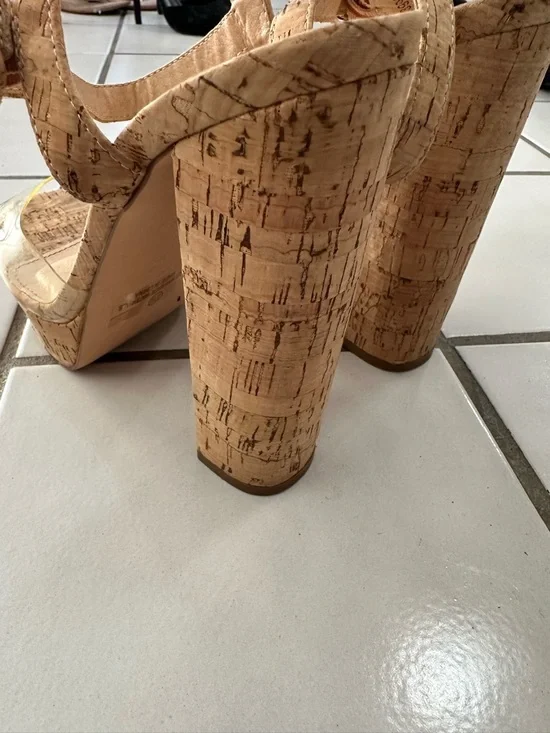 Olivia Platform Cork Block Heels in Natural Cork - Picture 4 of 4